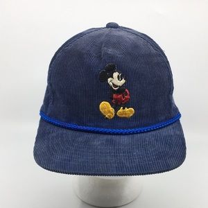 Vintage Mickey Mouse Disney Blue Corduroy Hat Baseball Cap adjustable backstrap